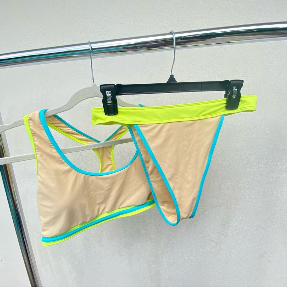 Icon Swim Blue & Green Tricolor Colorblock Bikini Set Size Large